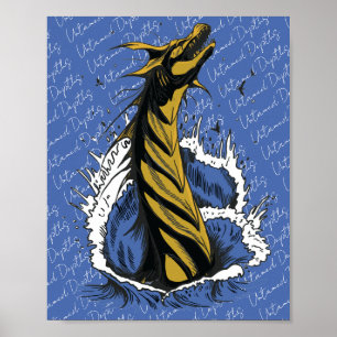 Gold Sea Monster Serpent Ocean Waves Poster