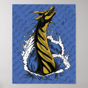 Gold Sea Monster Serpent Ocean Waves Poster