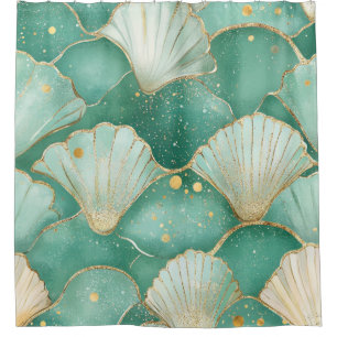 Gold Sea Shell Wave Pattern in Aqua Teal