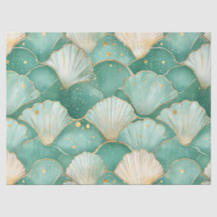 Gold Sea Shell Wave Pattern in Aqua Teal Tissue Paper