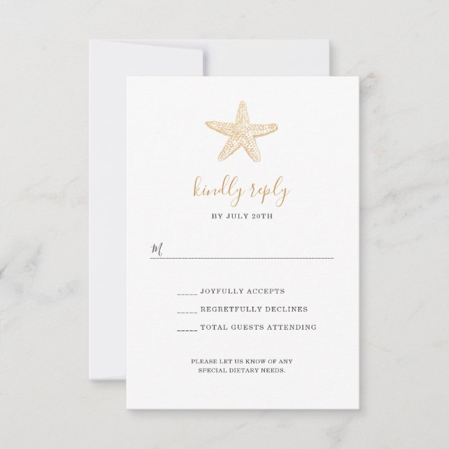 Gold Sea Shell wedding rsvp for buffet Card (Front)