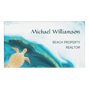 Gold Sea Turtle Teal Coastal Name Tag