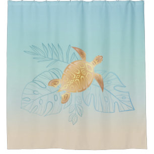 Gold Sea Turtle Tropical Leaves