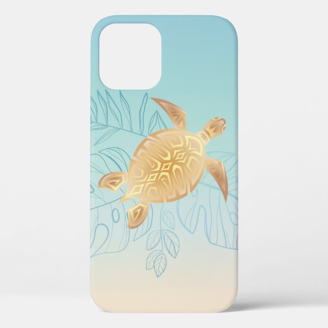 Gold Sea Turtle Tropical Leaves Case-Mate iPhone Case (Back)