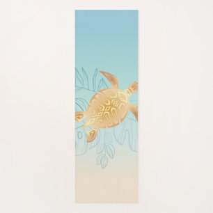 Gold Sea Turtle Tropical Leaves Yoga Mat