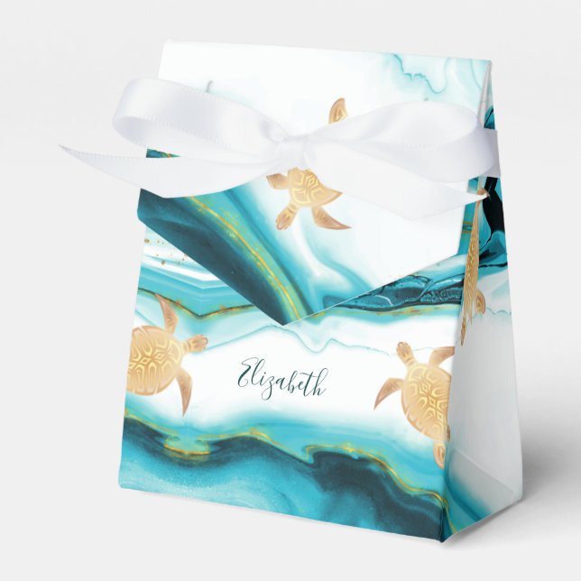Gold Sea Turtles Coastal Custom Birthday  Add Name Favor Box (Front Side)