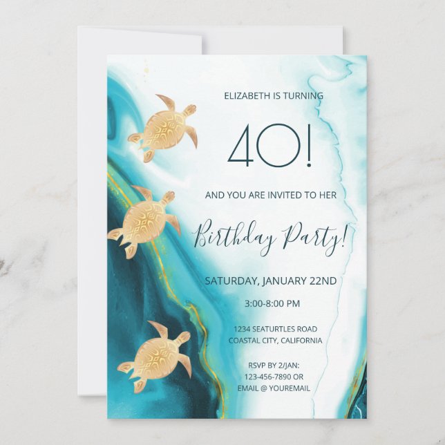 Gold Sea Turtles Maritime Coastal Invitation (Front)