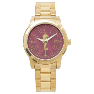 Gold Seahorse Monogram Personalize Watch