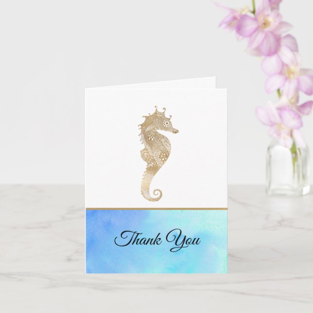 Gold Seahorse Wedding Thank You Card (Orchid)