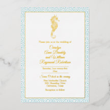 Gold Seahorse with Aqua Frame Wedding