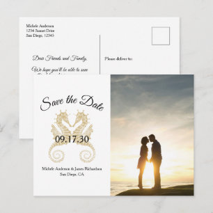 Gold Seahorses Tropical Wedding Save Date Photo Announcement Postcard