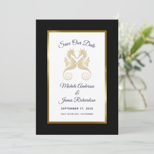 Gold Seahorses Tropical Wedding Save the Date