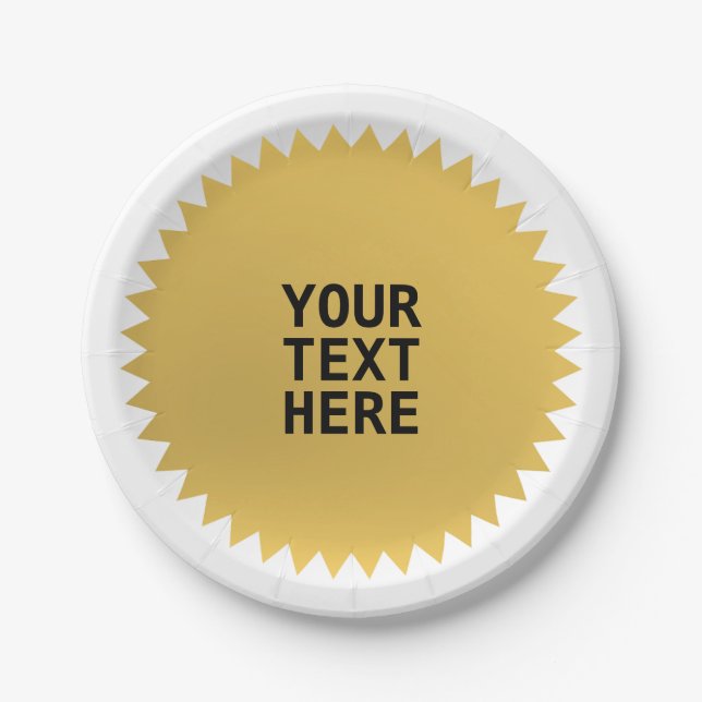 Gold Seal Award with any words Paper Plate (Front)