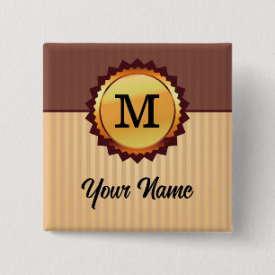 Gold Seal with Monogram and Name Customized 2 Inch Square Button