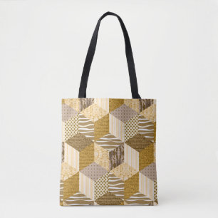 Gold seamless patchwork pattern. vintage illustrat tote bag