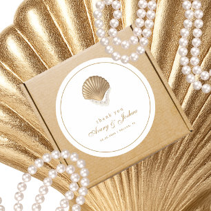 Gold Seashell Custom Coastal Wedding Favour Classic Round Sticker