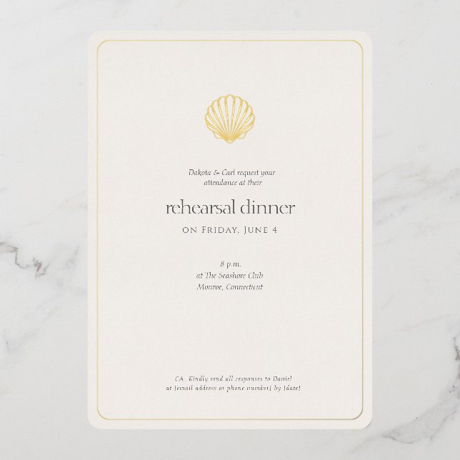 Gold Seashell Night Before Wedding Rehearsal (Front)