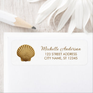 Gold Seashell Scallop Nautical Return Address     