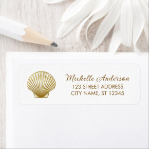 Gold Seashell Scallop Nautical Return Address     