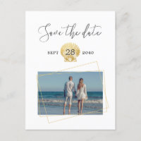 Gold Seashell Simple Modern Beach Wedding