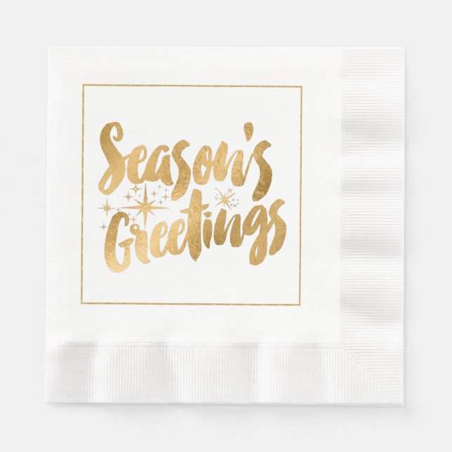 Gold Seasons Greetings Paper Napkins (Front)