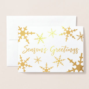 Gold Season's Greetings Script Snowflakes Foil Card