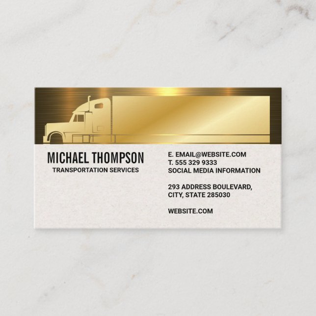 Gold Semi Truck | Logistics | Driver Business Card (Front)
