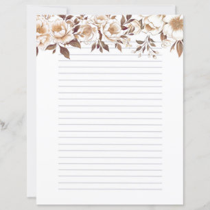 Gold Sepia Roses Lined Stationery Writing Paper