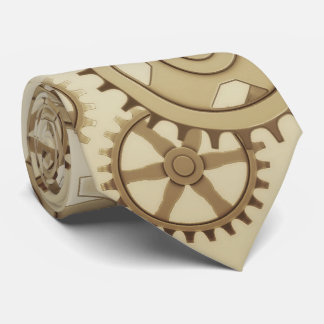 Gold, sepia steampunk cosplay, clock gears pattern tie