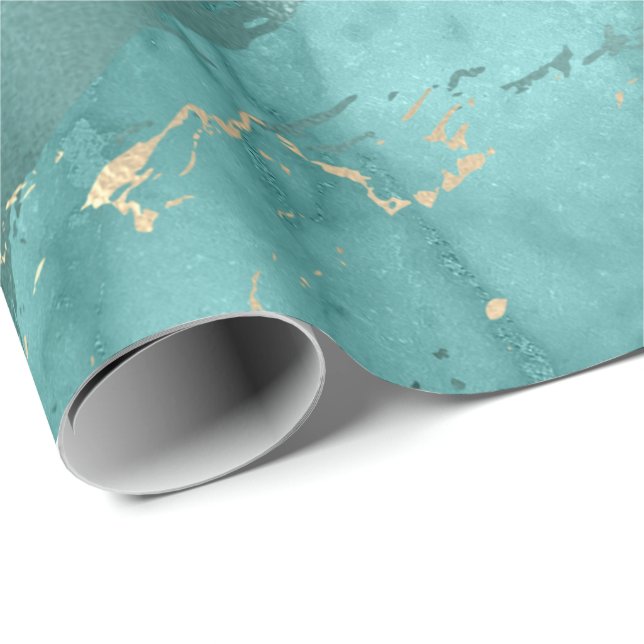 Gold Sepia Tiffany Marble Sone Metallic Strokes Wrapping Paper (Roll Corner)