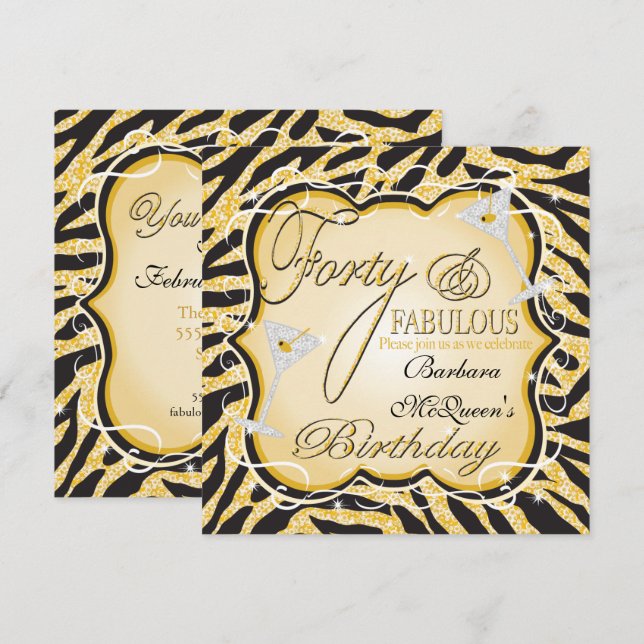 Gold Sequin 40th Birthday Party Invitations (Front/Back)
