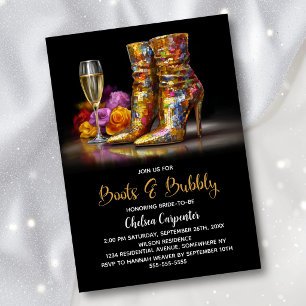 Gold Sequin Boots and Bubbly Bridal Shower Invitation