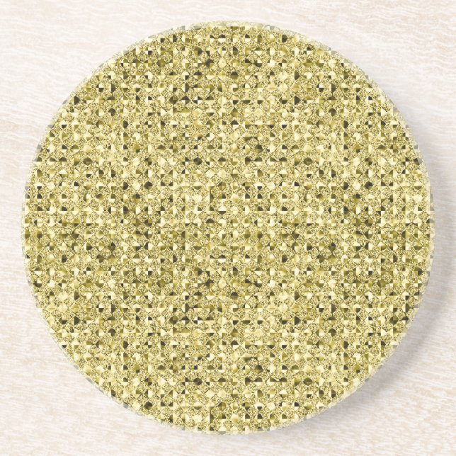 gold sequin effect sandstone drink coasters (Front)