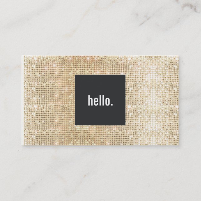 Gold Sequin Hello Greeting Social Networking Business Card (Front)