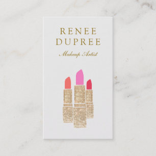 Gold Sequin Lipstick Makeup Artist Beauty Salon Business Card