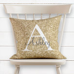 Gold Sequin Sparkle Monogram Name Throw Pillow<br><div class="desc">Elegant Girly Gold Sequin Sparkle Monogram Name Pillow. This cute, girly pillow can be customized with your initial and first name. You can change the colour of the text and font style to further customize the design. Perfect for a girly girl's bedroom! Would you like to see this design on...</div>