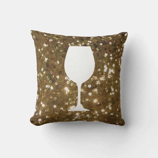 Gold sequin with wine glass silhouette throw pillow (Front)