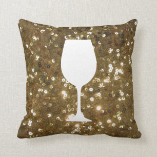 Gold sequin with wine glass silhouette throw pillow