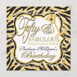 Gold Sequin Zebra 50th Birthday Party Invitations