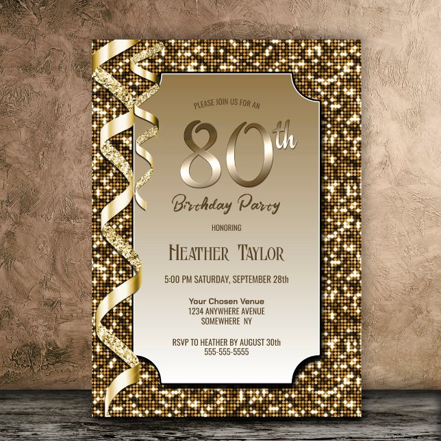 Gold Sequins 80th Birthday Party Invitation (Creator Uploaded)