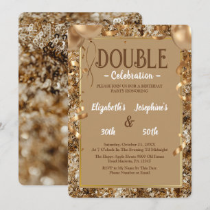 Gold Sequins Adult double Joint Birthday Party Invitation