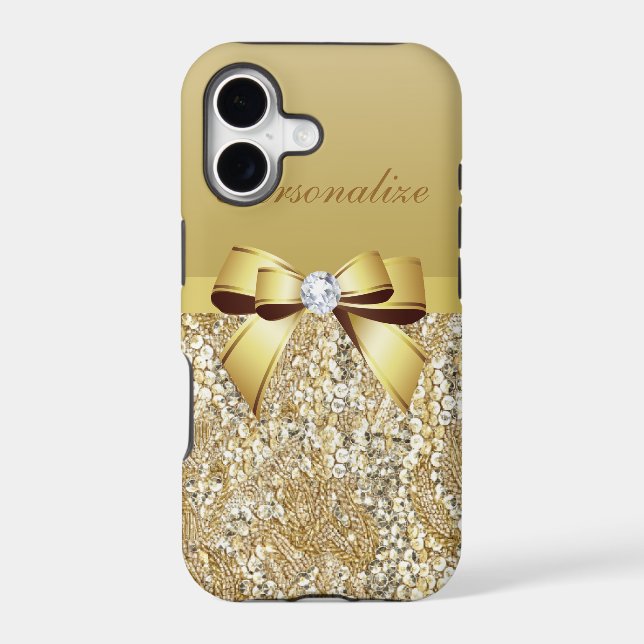 Gold Sequins, Bow & Diamond Personalized (Back)