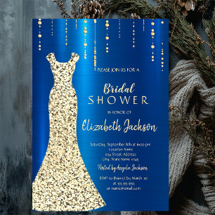 Gold Sequins Dress,Blue Metallic Bridal Shower Invitation