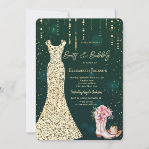 Gold Sequins Dress,Boots Flowers Green  Invitation