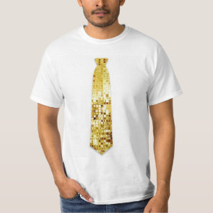 Gold Sequins Look Fake Tie T-Shirt