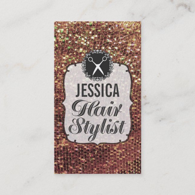 GOLD Sequins Sparkle Hair Stylist Appointment Card (Front)