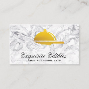 Gold Serving Tray Knife Logo Cuisines Business Card