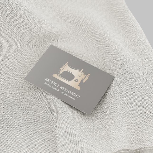 Gold Sewing Machine Seamstress Grey Business Card (Creator Uploaded)