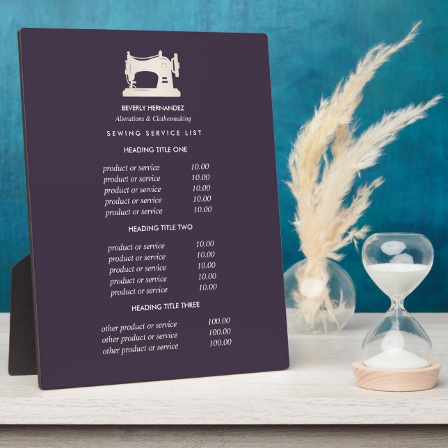 Gold Sewing Machine Seamstress Purple pricing  Plaque (Side)