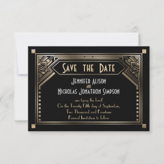 Gold Shaded Gatsby Art Deco Wedding Save the Date